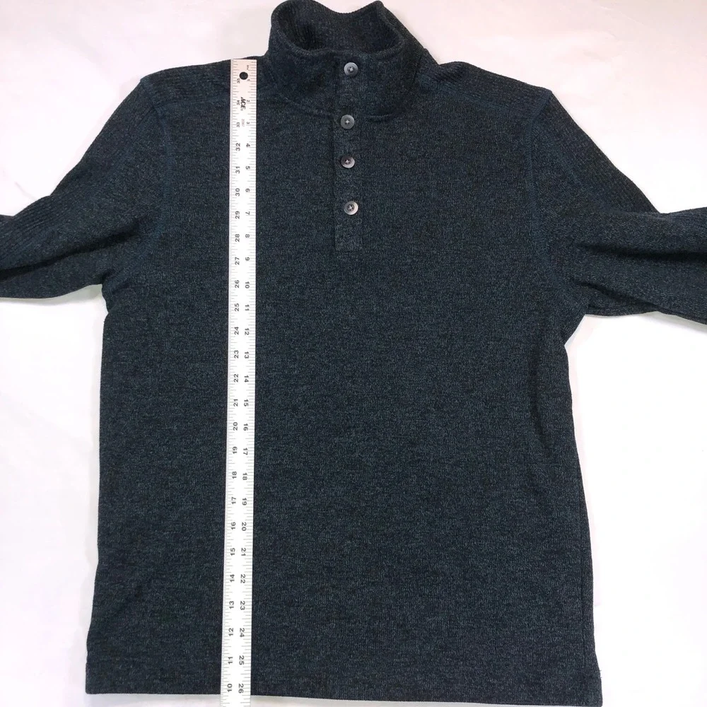 Van Heusen Flex Mens Medium Teal Black Marled Quarter Button Mock Neck Sweater